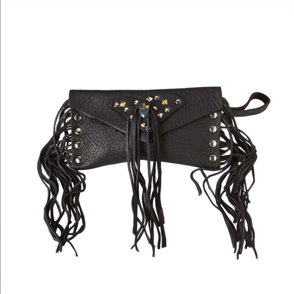 Buffalo Hide Studded Fringe Wallet with Crystal